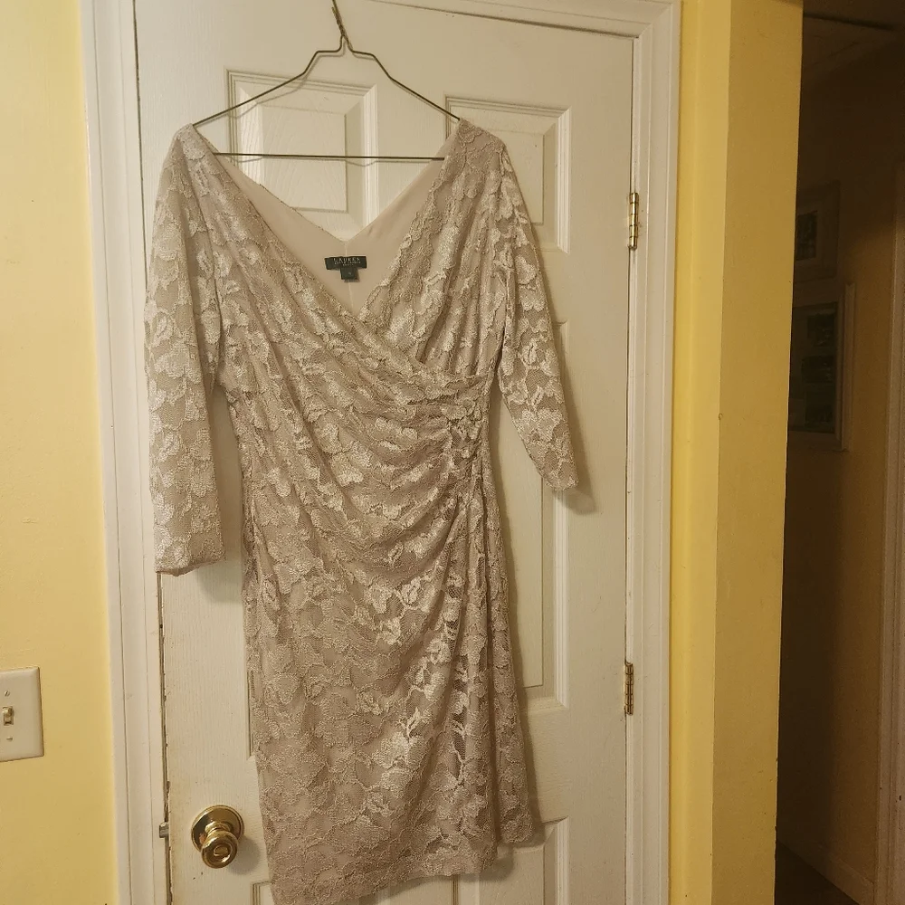 Ralph Lauren tan lace dress size 16 - Picture 4 of 6